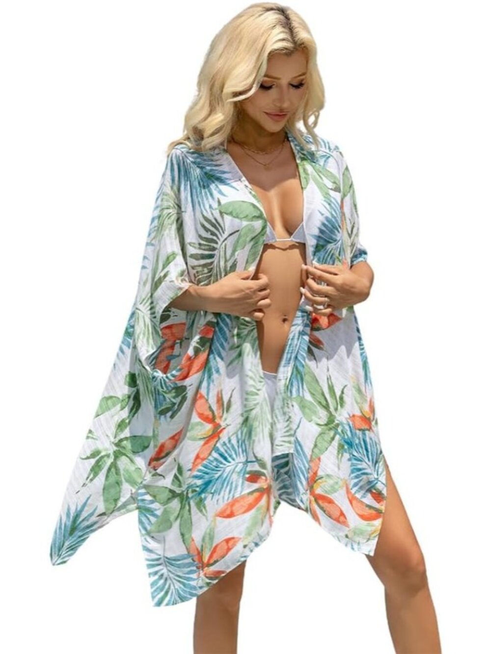 Women Rz Palm Shade Die Viscose Summer Lightweight Boho Kimono Cardigan Cover up